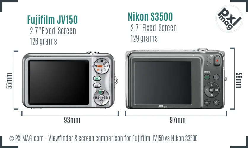 Fujifilm JV150 vs Nikon S3500 Screen and Viewfinder comparison