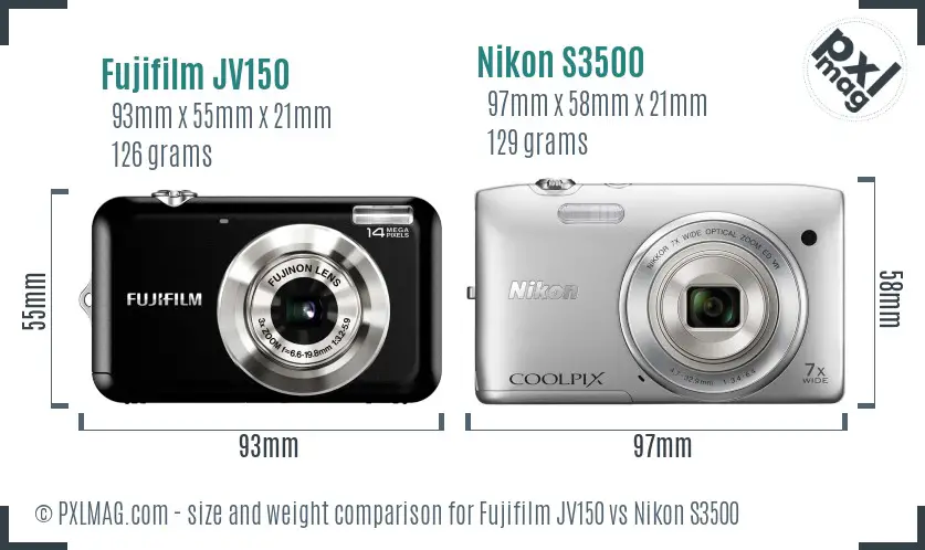 Fujifilm JV150 vs Nikon S3500 size comparison