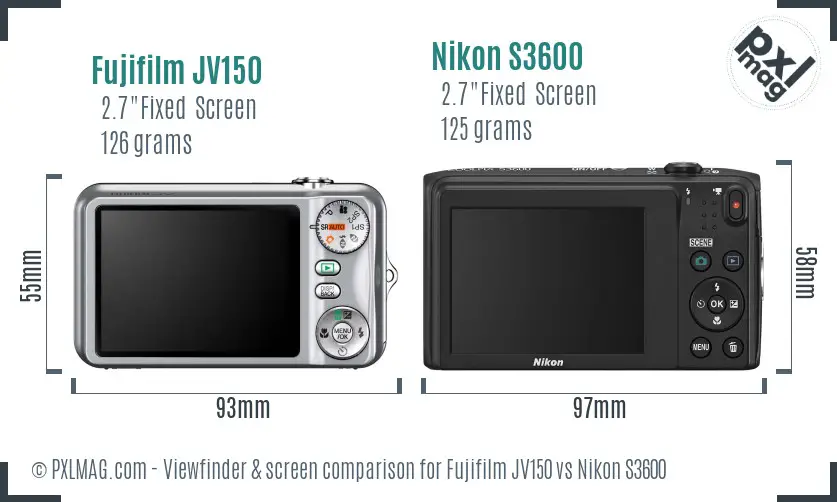 Fujifilm JV150 vs Nikon S3600 Screen and Viewfinder comparison