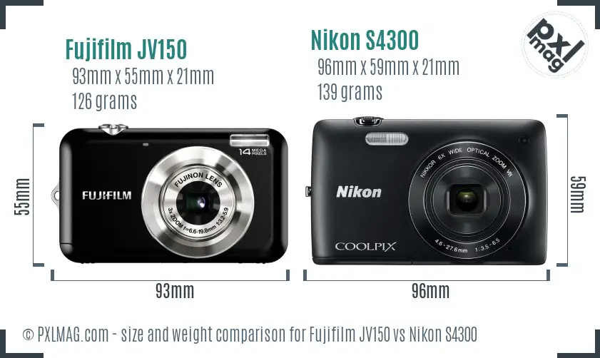 Fujifilm JV150 vs Nikon S4300 size comparison Fujifilm JV150 vs Nikon S4300 size comparison