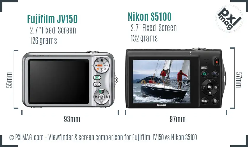 Fujifilm JV150 vs Nikon S5100 Screen and Viewfinder comparison