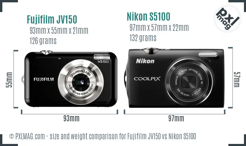 Fujifilm JV150 vs Nikon S5100 size comparison