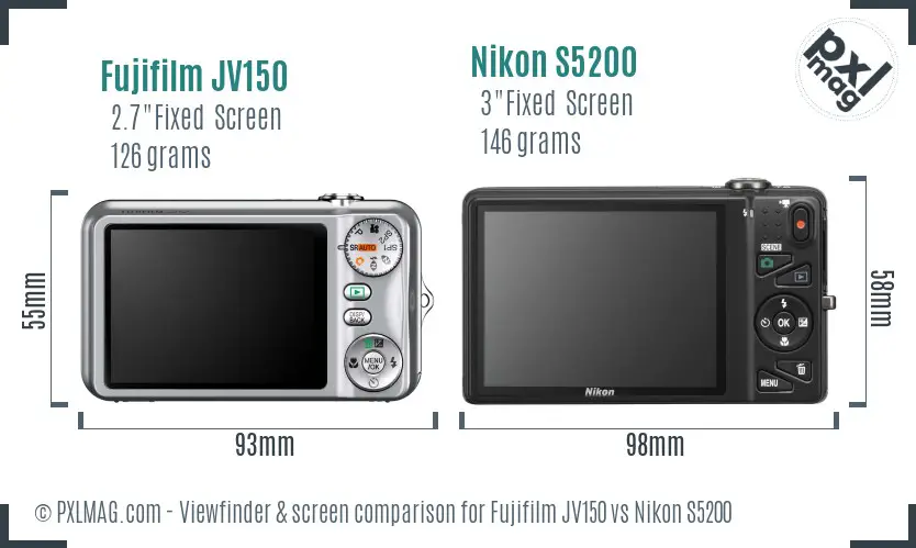 Fujifilm JV150 vs Nikon S5200 Screen and Viewfinder comparison