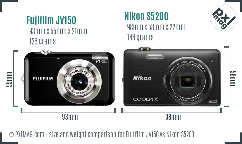 Fujifilm JV150 vs Nikon S5200 size comparison