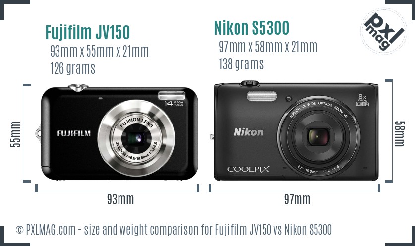 Fujifilm JV150 vs Nikon S5300 size comparison Fujifilm JV150 vs Nikon S5300 size comparison