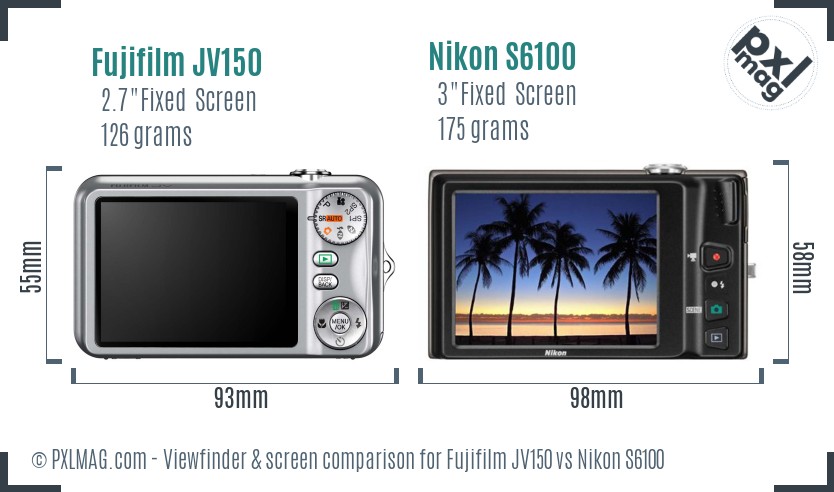 Fujifilm JV150 vs Nikon S6100 Screen and Viewfinder comparison