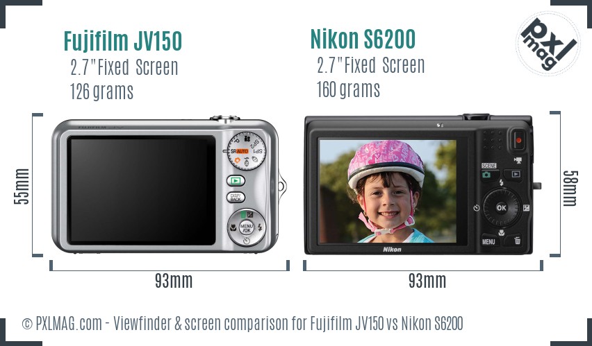 Fujifilm JV150 vs Nikon S6200 Screen and Viewfinder comparison