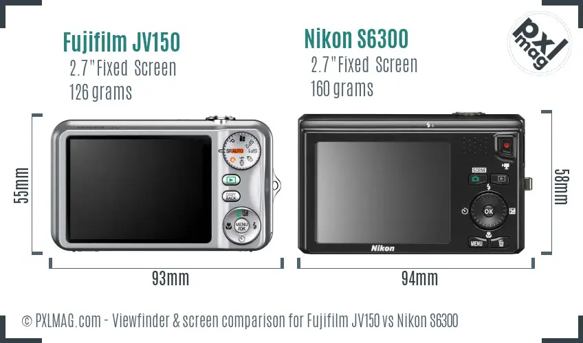 Fujifilm JV150 vs Nikon S6300 Screen and Viewfinder comparison