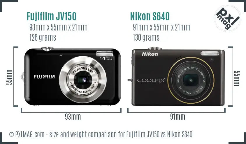Fujifilm JV150 vs Nikon S640 size comparison