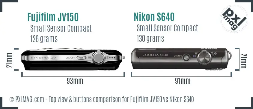 Fujifilm JV150 vs Nikon S640 top view buttons comparison