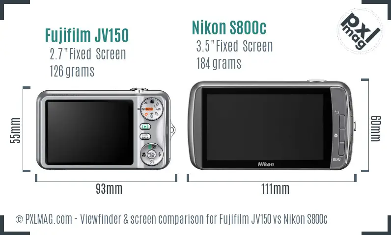 Fujifilm JV150 vs Nikon S800c Screen and Viewfinder comparison