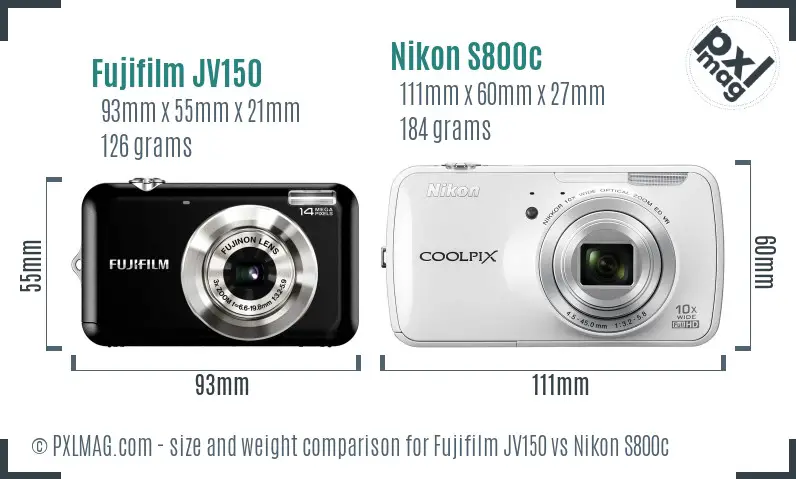 Fujifilm JV150 vs Nikon S800c size comparison