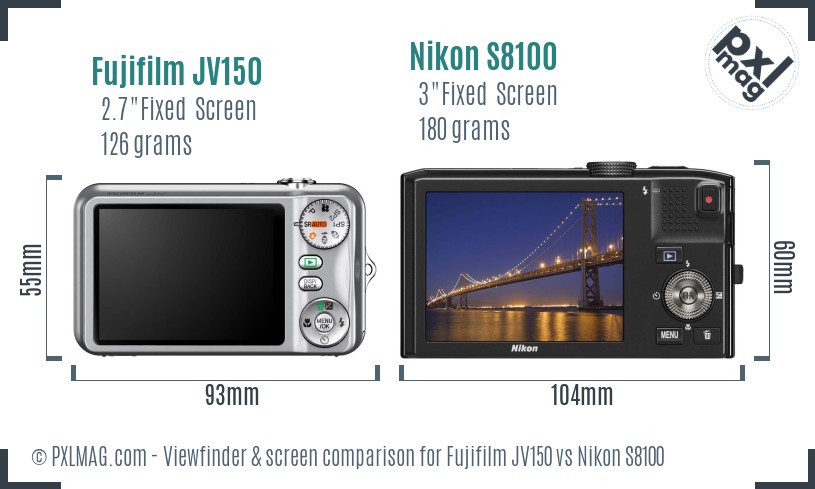 Fujifilm JV150 vs Nikon S8100 Screen and Viewfinder comparison