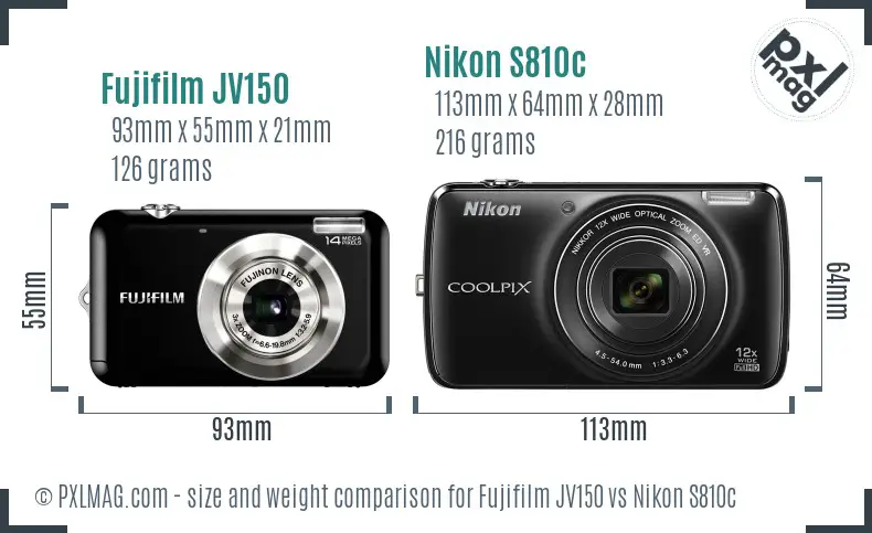 Fujifilm JV150 vs Nikon S810c size comparison Fujifilm JV150 vs Nikon S810c size comparison