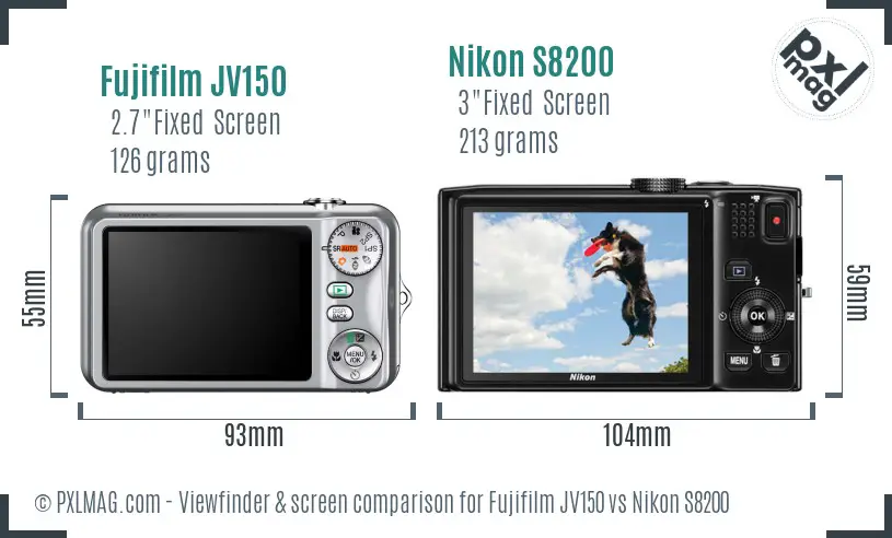 Fujifilm JV150 vs Nikon S8200 Screen and Viewfinder comparison