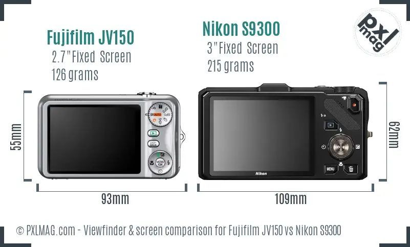 Fujifilm JV150 vs Nikon S9300 Screen and Viewfinder comparison