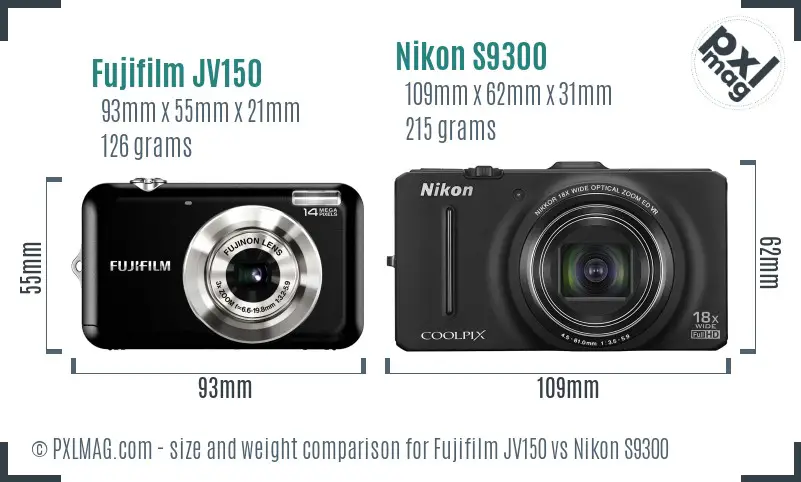 Fujifilm JV150 vs Nikon S9300 size comparison
