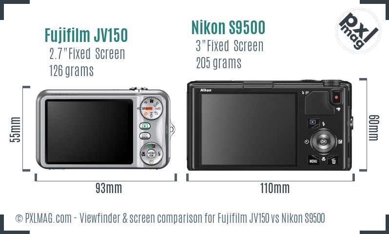 Fujifilm JV150 vs Nikon S9500 Screen and Viewfinder comparison