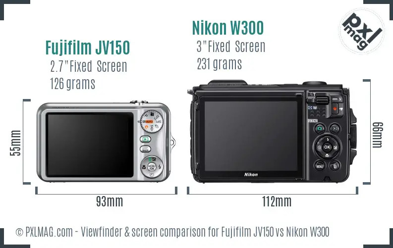 Fujifilm JV150 vs Nikon W300 Screen and Viewfinder comparison