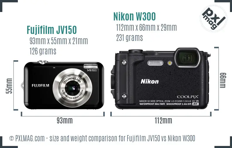 Fujifilm JV150 vs Nikon W300 size comparison