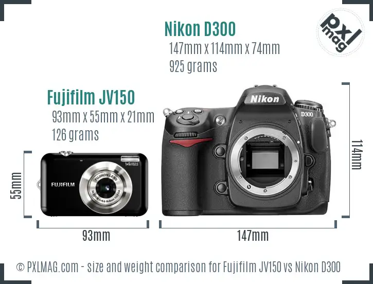 Fujifilm JV150 vs Nikon D300 size comparison