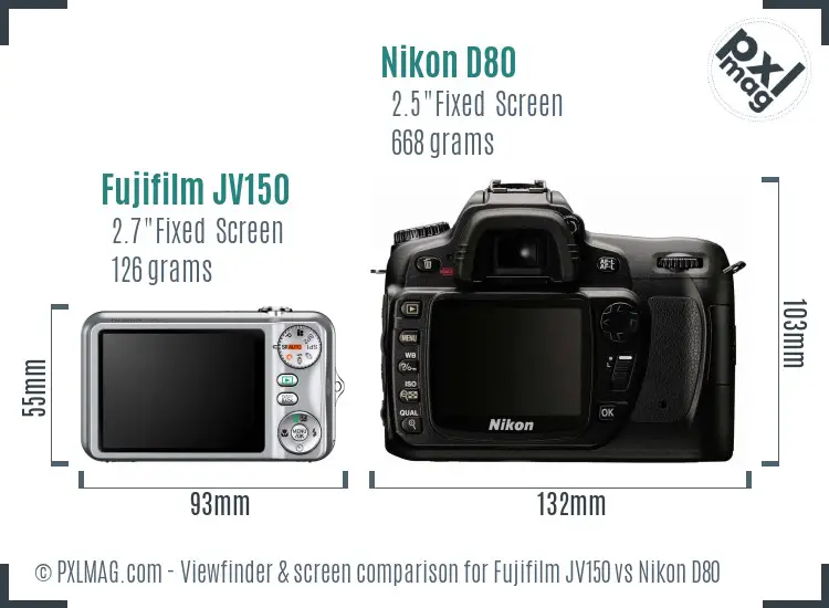 Fujifilm JV150 vs Nikon D80 Screen and Viewfinder comparison