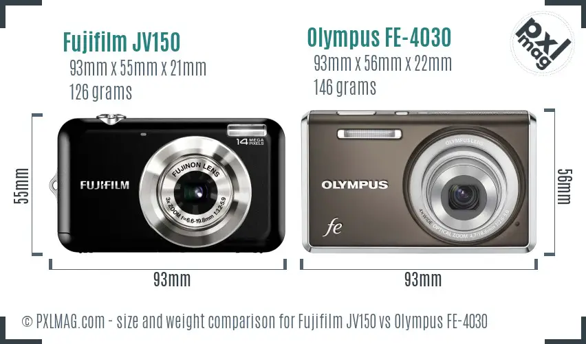Fujifilm JV150 vs Olympus FE-4030 size comparison Fujifilm JV150 vs Olympus FE-4030 size comparison