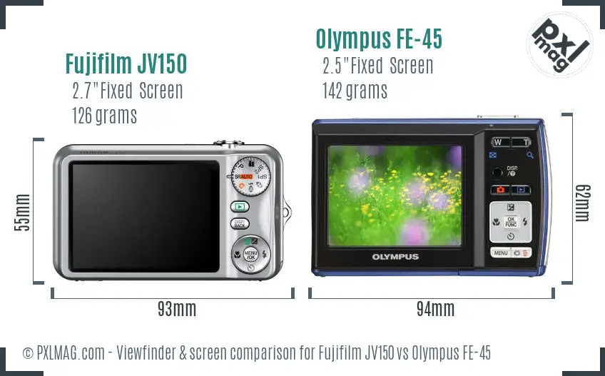 Fujifilm JV150 vs Olympus FE-45 Screen and Viewfinder comparison Fujifilm JV150 vs Olympus FE-45 Screen and Viewfinder comparison