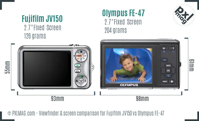 Fujifilm JV150 vs Olympus FE-47 Screen and Viewfinder comparison Fujifilm JV150 vs Olympus FE-47 Screen and Viewfinder comparison