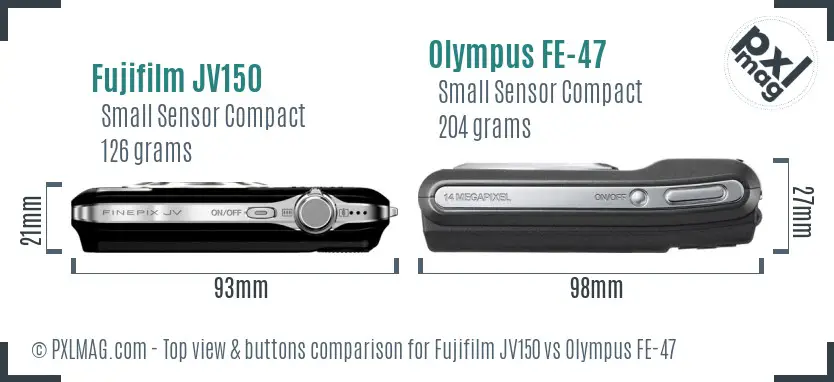 Fujifilm JV150 vs Olympus FE-47 top view buttons comparison Fujifilm JV150 vs Olympus FE-47 top view buttons comparison