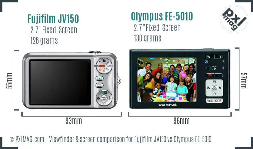 Fujifilm JV150 vs Olympus FE-5010 Screen and Viewfinder comparison