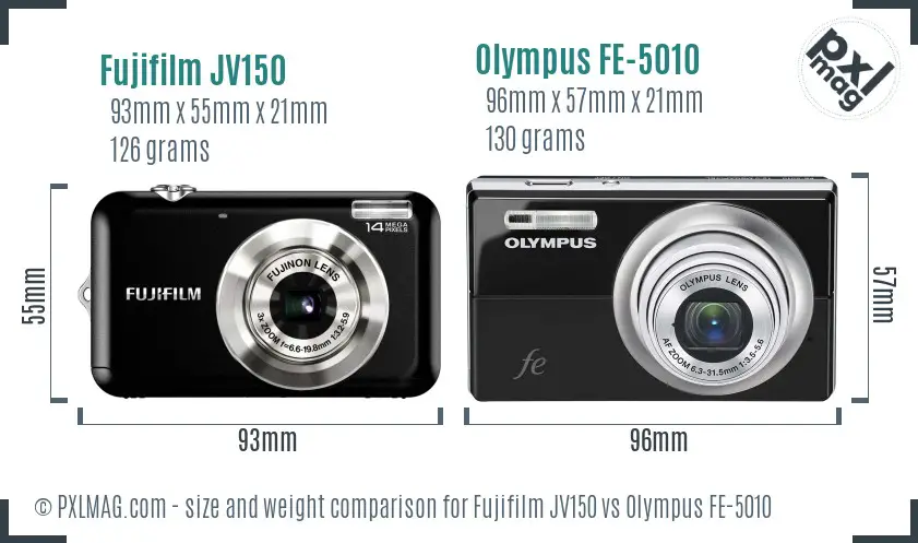Fujifilm JV150 vs Olympus FE-5010 size comparison