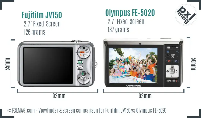 Fujifilm JV150 vs Olympus FE-5020 Screen and Viewfinder comparison