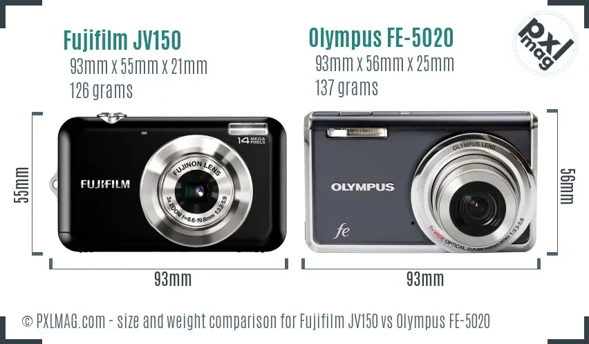Fujifilm JV150 vs Olympus FE-5020 size comparison