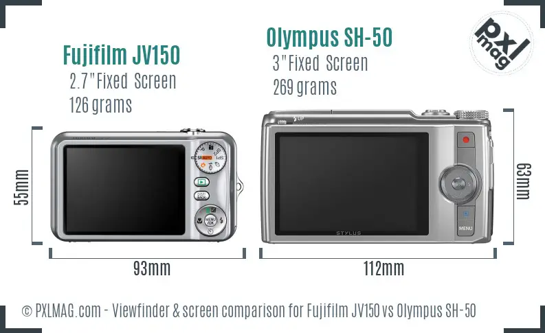 Fujifilm JV150 vs Olympus SH-50 Screen and Viewfinder comparison