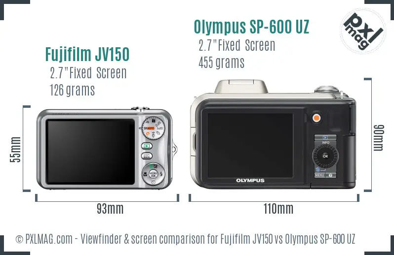 Fujifilm JV150 vs Olympus SP-600 UZ Screen and Viewfinder comparison