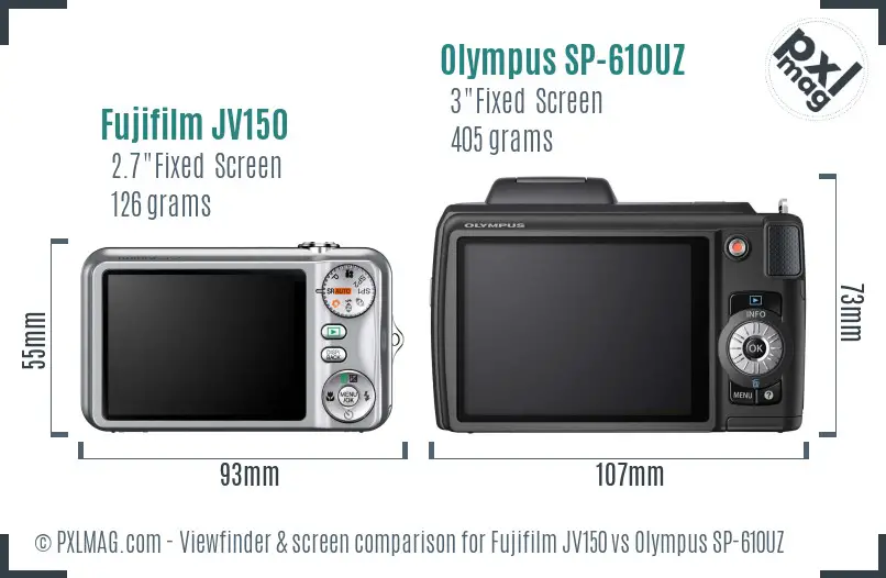 Fujifilm JV150 vs Olympus SP-610UZ Screen and Viewfinder comparison