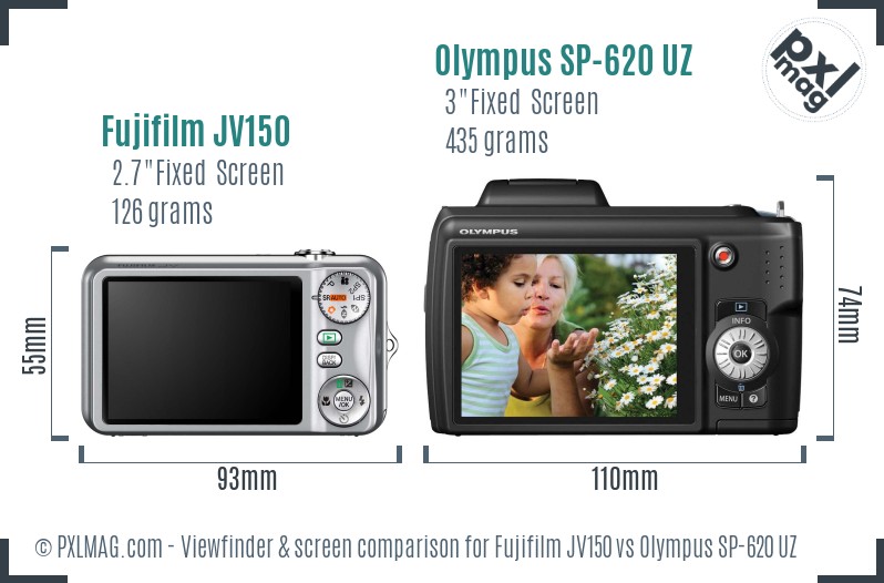 Fujifilm JV150 vs Olympus SP-620 UZ Screen and Viewfinder comparison