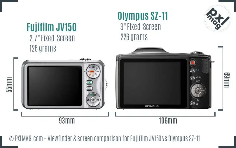 Fujifilm JV150 vs Olympus SZ-11 Screen and Viewfinder comparison