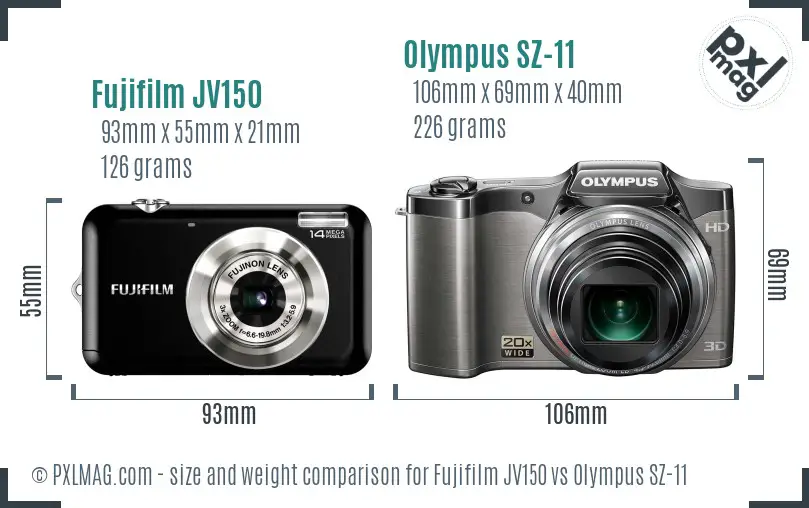 Fujifilm JV150 vs Olympus SZ-11 size comparison