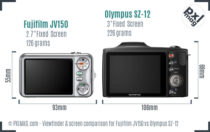 Fujifilm JV150 vs Olympus SZ-12 Screen and Viewfinder comparison