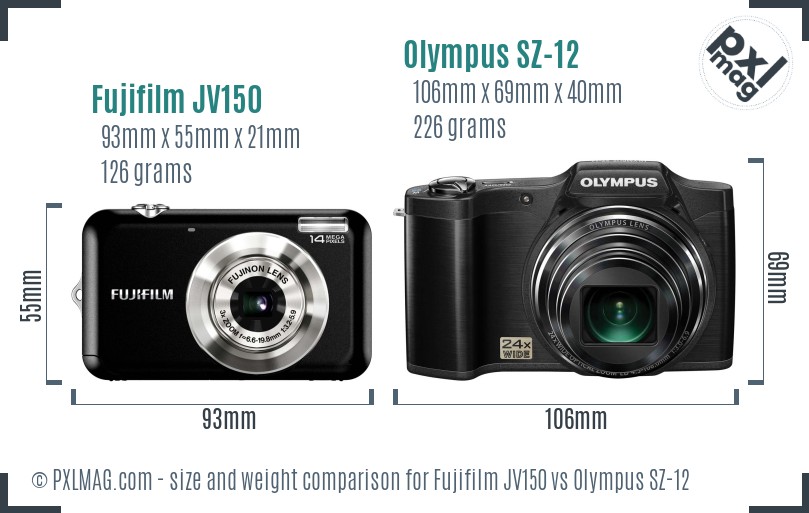 Fujifilm JV150 vs Olympus SZ-12 size comparison