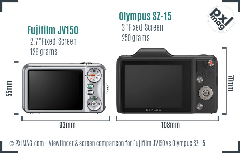 Fujifilm JV150 vs Olympus SZ-15 Screen and Viewfinder comparison