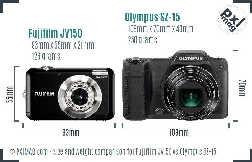 Fujifilm JV150 vs Olympus SZ-15 size comparison Fujifilm JV150 vs Olympus SZ-15 size comparison