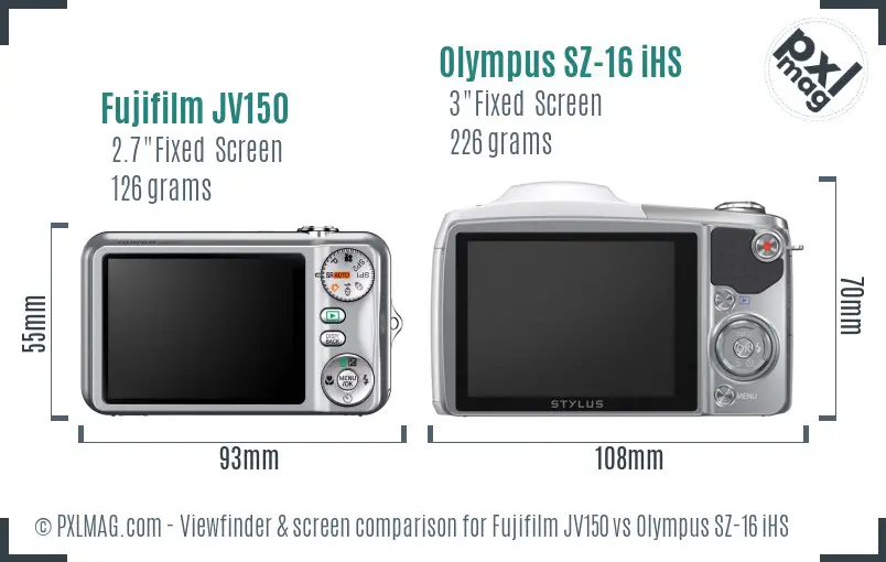 Fujifilm JV150 vs Olympus SZ-16 iHS Screen and Viewfinder comparison Fujifilm JV150 vs Olympus SZ-16 iHS Screen and Viewfinder comparison