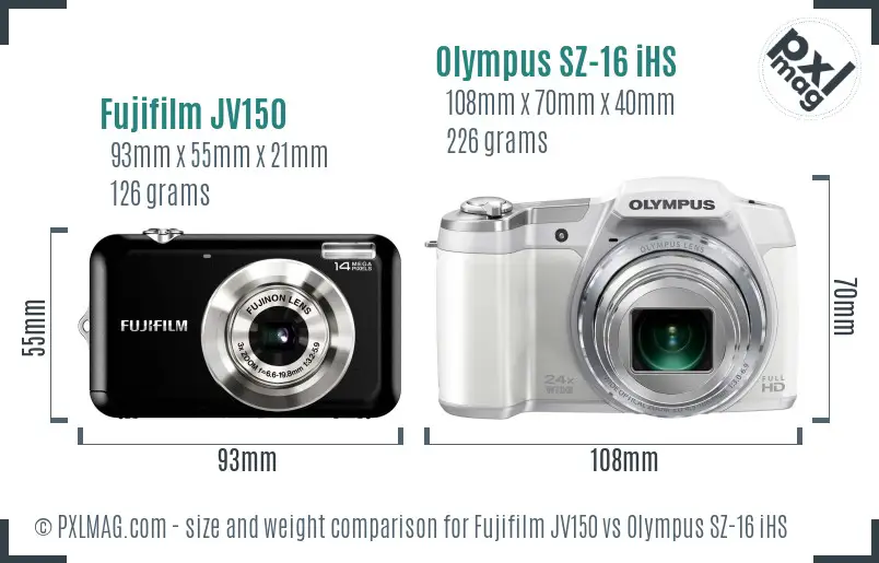 Fujifilm JV150 vs Olympus SZ-16 iHS size comparison Fujifilm JV150 vs Olympus SZ-16 iHS size comparison