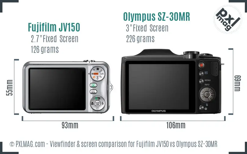 Fujifilm JV150 vs Olympus SZ-30MR Screen and Viewfinder comparison