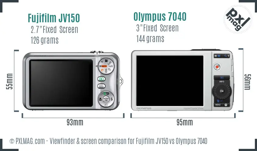 Fujifilm JV150 vs Olympus 7040 Screen and Viewfinder comparison