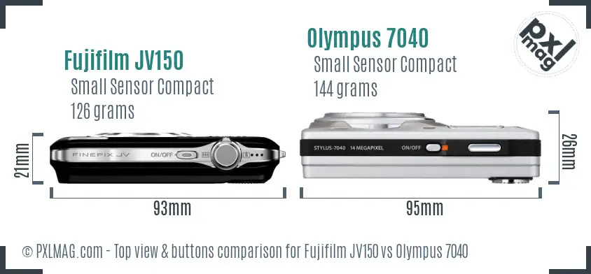 Fujifilm JV150 vs Olympus 7040 top view buttons comparison