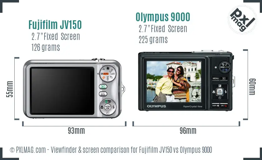 Fujifilm JV150 vs Olympus 9000 Screen and Viewfinder comparison
